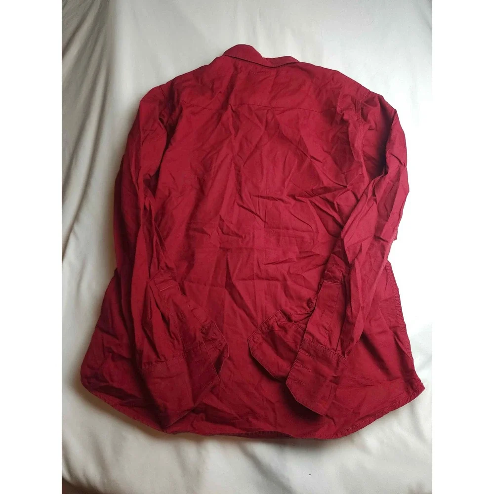 True Religion Mens Long Sleeve Button Down Shirt Red Cotton Horseshoe Pocket L